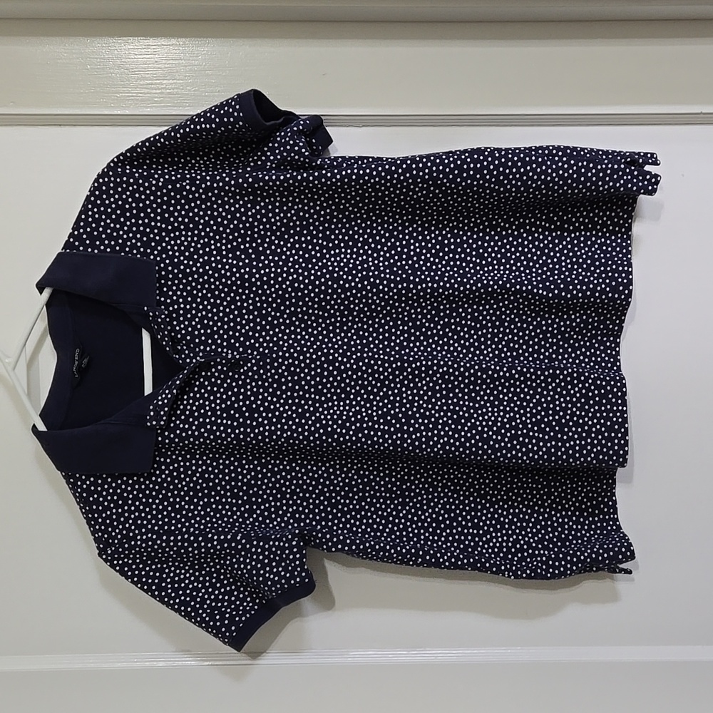 Land's End Navy Blue/White Dotted Mesh Polo Shirt